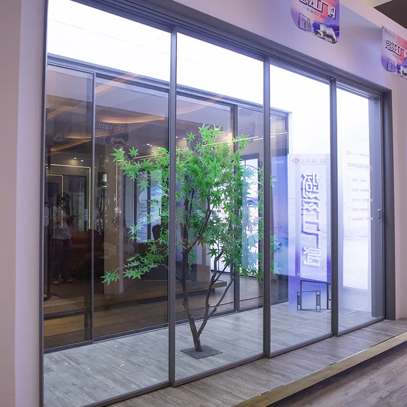 Arc-shaped boundless hanging track four-link sliding door view 2