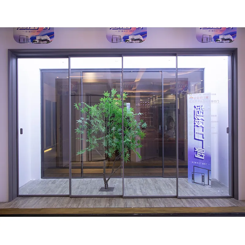Arc-shaped boundless hanging track four-link sliding door view 3