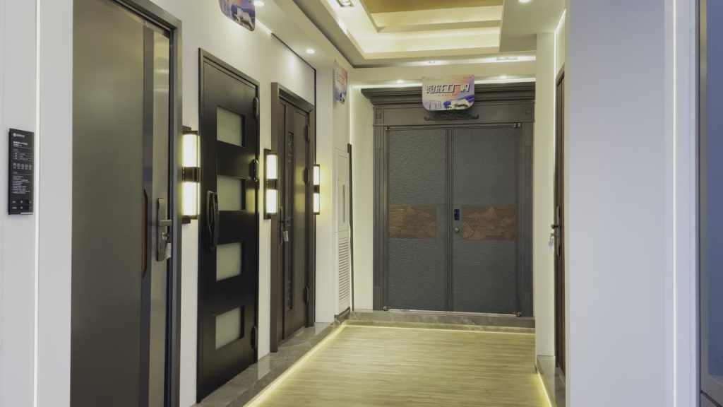 Modern Security Door Showroom Display Corridor
