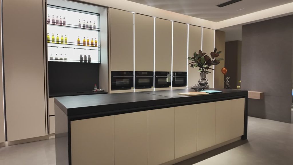 Kitchen Island and Full-Height Storage Cabinets
